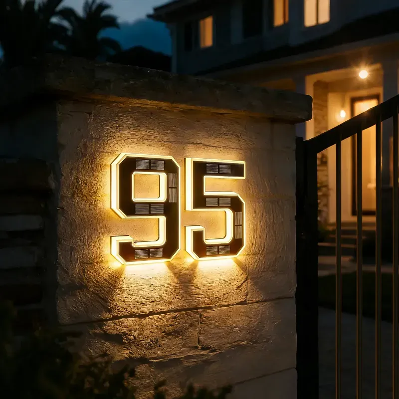 9 Inch Solar Lighted House Numbers for Outside, Light Up Waterproof LED Address Numbers Signs for Houses, Large Personalized Illuminated Exterior Modern House Numbers Light