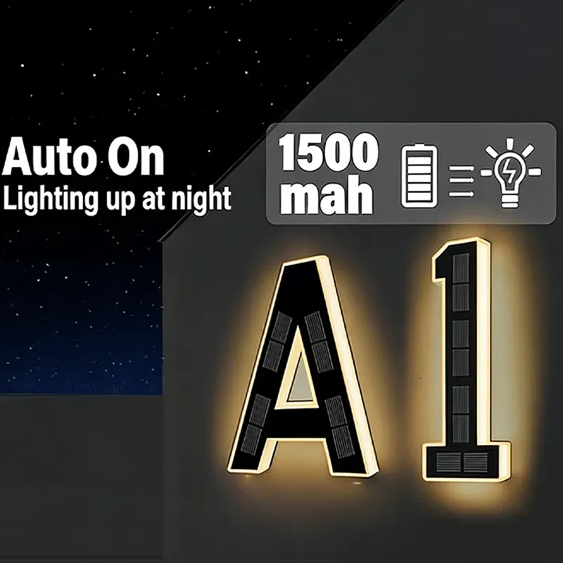 9 Inch Solar Lighted House Numbers for Outside, Light Up Waterproof LED Address Numbers Signs for Houses, Large Personalized Illuminated Exterior Modern House Numbers Light