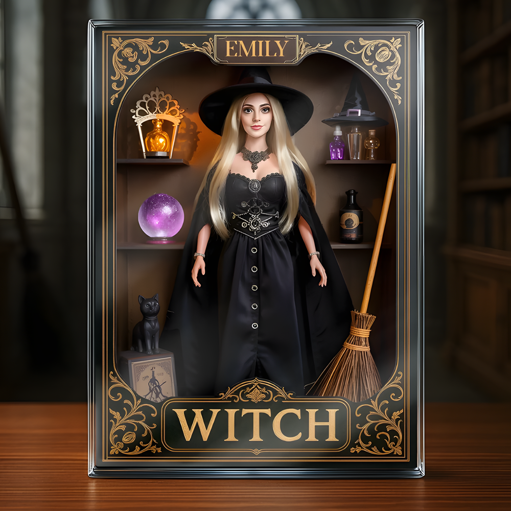 Custom Acrylic Plaque – Personalized Halloween Witch Figurine Gift for Her - Embrace the Magic of the Night