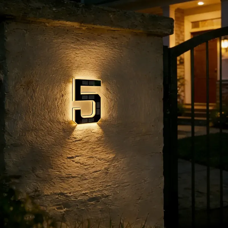 9 Inch Solar Lighted House Numbers for Outside, Light Up Waterproof LED Address Numbers Signs for Houses, Large Personalized Illuminated Exterior Modern House Numbers Light