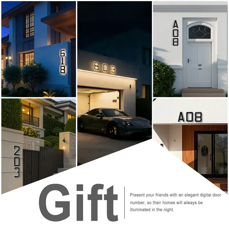 9 Inch Solar Lighted House Numbers for Outside, Light Up Waterproof LED Address Numbers Signs for Houses, Large Personalized Illuminated Exterior Modern House Numbers Light