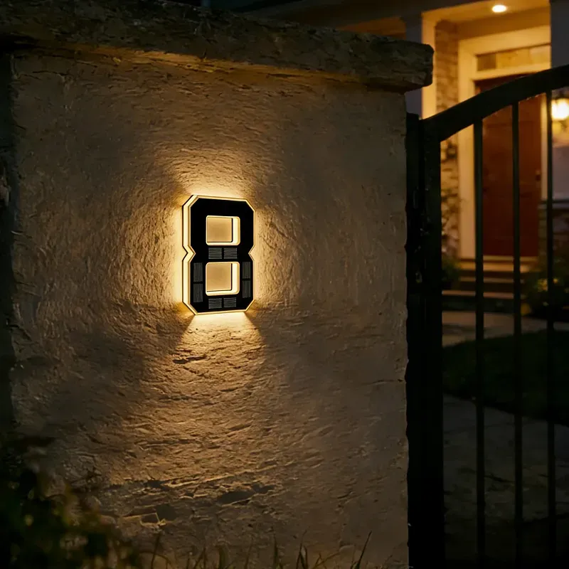 9 Inch Solar Lighted House Numbers for Outside, Light Up Waterproof LED Address Numbers Signs for Houses, Large Personalized Illuminated Exterior Modern House Numbers Light