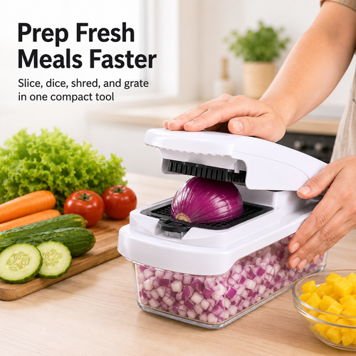 15-in-1 Vegetable Chopper — Food Cutter with 8 Blades and Container for Kitchen Use.