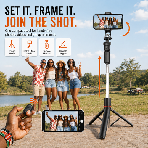 🔥MEGA DISCOUNT🔥 COD！Selfie Anti-Shake Retractable Tripod, Portable Travel Phone Mount, Bluetooth Photography Gadget, Floor-Standing Selfie Stick.Nairobi Inventory | Ships in 48 Hours | 7-Day No-Questions-Asked Returns and Exchanges. Cash-on-Delivery orders will be shipped from our Nairobi warehouse within 48 hours. Delivery takes 1–3 business days.