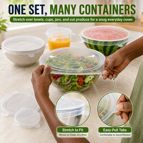 🎊FLASH SALE🎊 COD！6-Piece Silicone Food Storage Lid Set: Fruit Wrap, Kitchen Cups and Bowls, Foldable and Stretchable, Food-Grade, Household Lids.Nairobi Inventory | Ships in 48 Hours | 7-Day No-Questions-Asked Returns and Exchanges. Cash-on-Delivery orders will be shipped from our Nairobi warehouse within 48 hours. Delivery takes 1–3 business days.