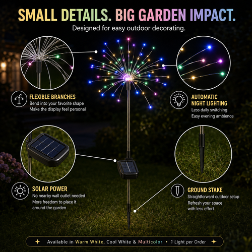 🎇SPECIAL SALE🎇 COD！Solar-Powered Firework Lights, Outdoor Waterproof Dandelion Ground-Stick Lights, Courtyard and Garden Lawn Lights, Balcony Decorations.Nairobi Inventory | Ships in 48 Hours | 7-Day No-Questions-Asked Returns and Exchanges. Cash-on-Delivery orders will be shipped from our Nairobi warehouse within 48 hours. Delivery takes 1–3 business days.
