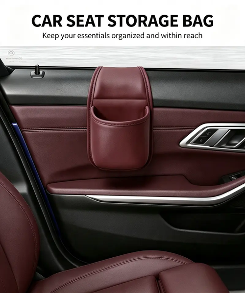 Leather car door storage pocket - double-layer compartments