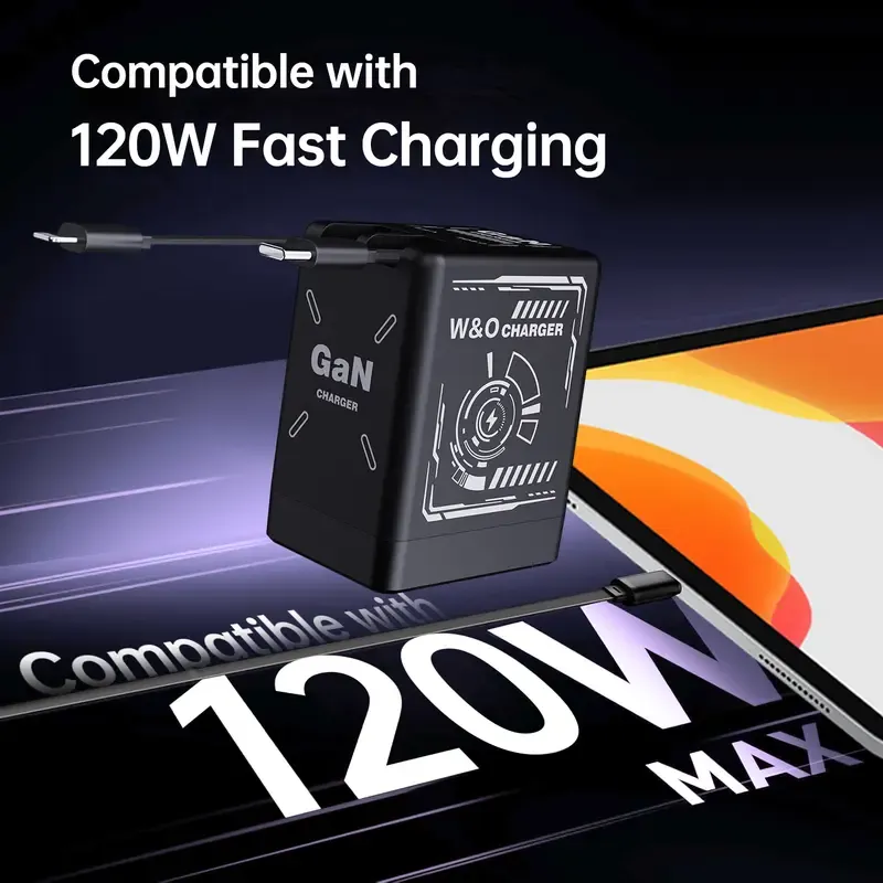 120W fast charger with retractable Type-C