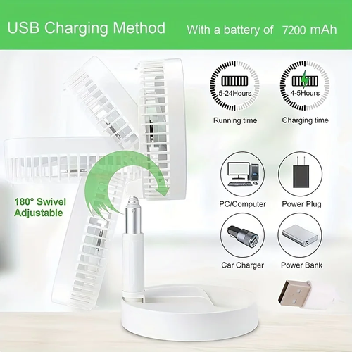 Foldable retractable fan with USB charging