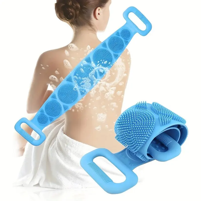 Double-Sided Silicone Back Scrubber, Exfoliating Body Brush Strap
