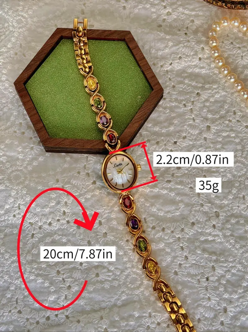 Women's Elegant Multicolor Artificial Gemstone Decorated Quartz Watch