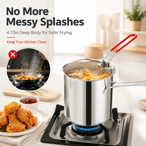 3Pcs Stainless Steel Small Compact Countertop Deep Fryer Set