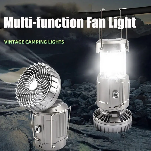 Bright Outdoor LED Camping Light with Fan – USB & Battery Powered, White Light, Portable