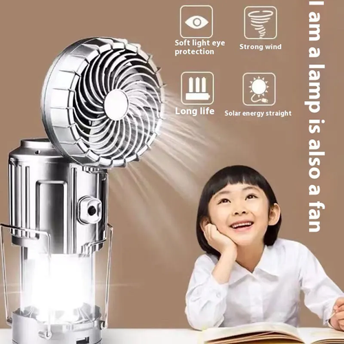 Bright Outdoor LED Camping Light with Fan – USB & Battery Powered, White Light, Portable