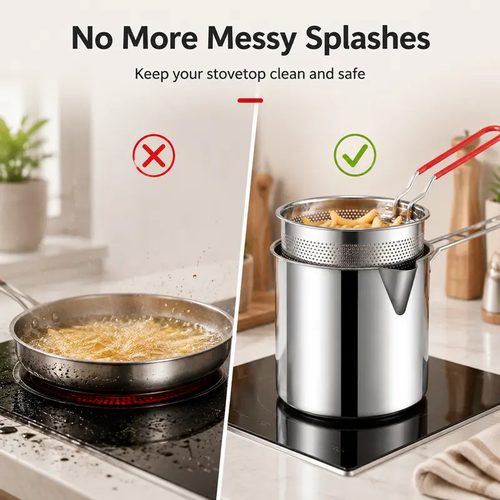 3Pcs Stainless Steel Small Compact Countertop Deep Fryer Set