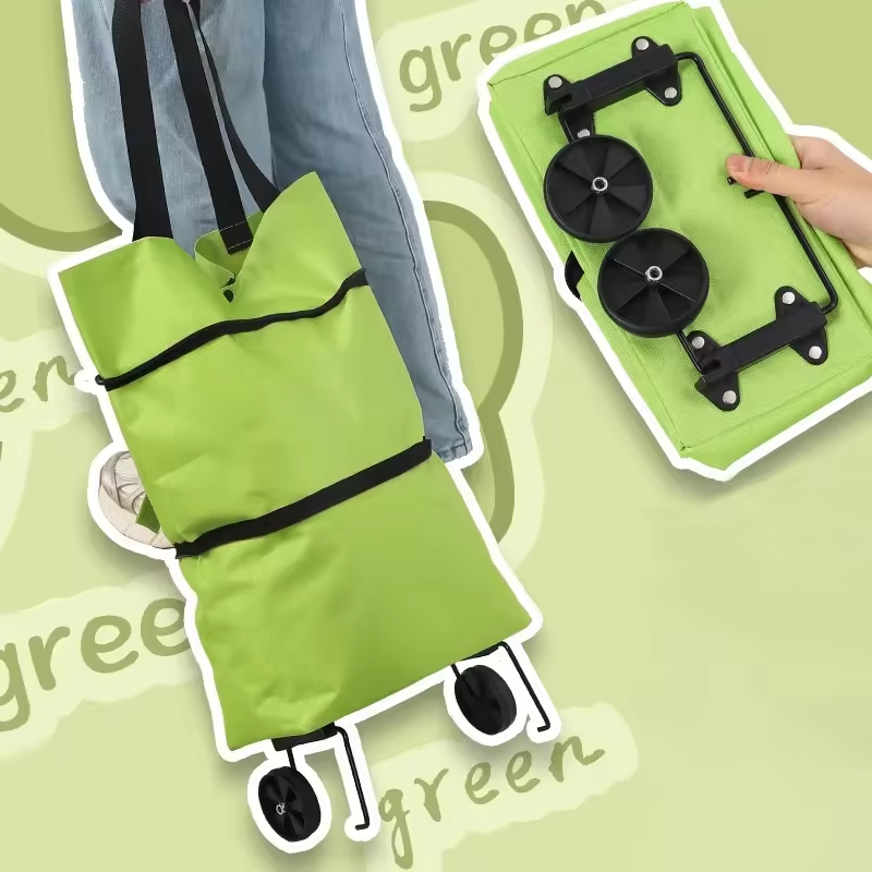 Large-capacity, foldable, portable wheeled shopping bag for home use.