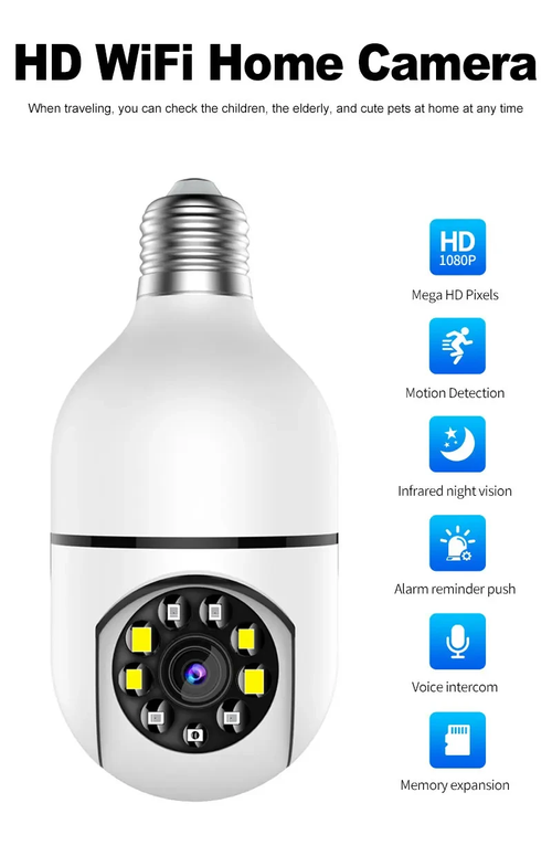 Light Bulb Camera Wireless WiFi Indoor Panoramic HD