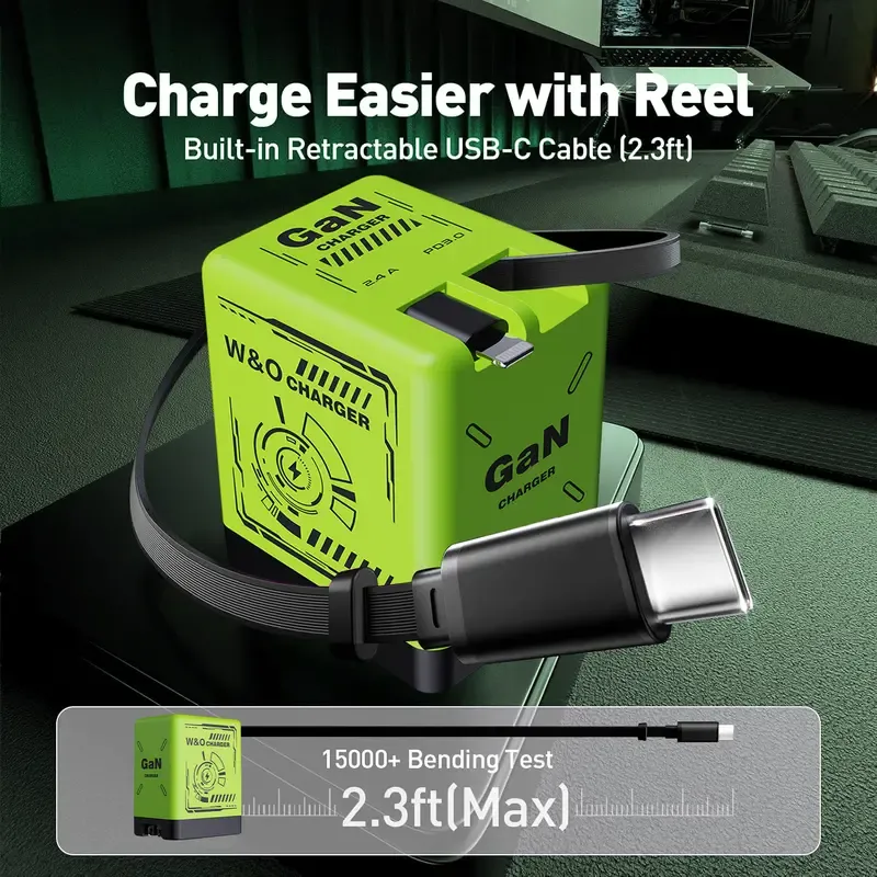 120W fast charger with retractable Type-C