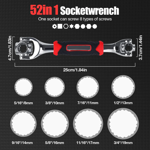 Multifunctional wrench 360 degree universal wrench tool set