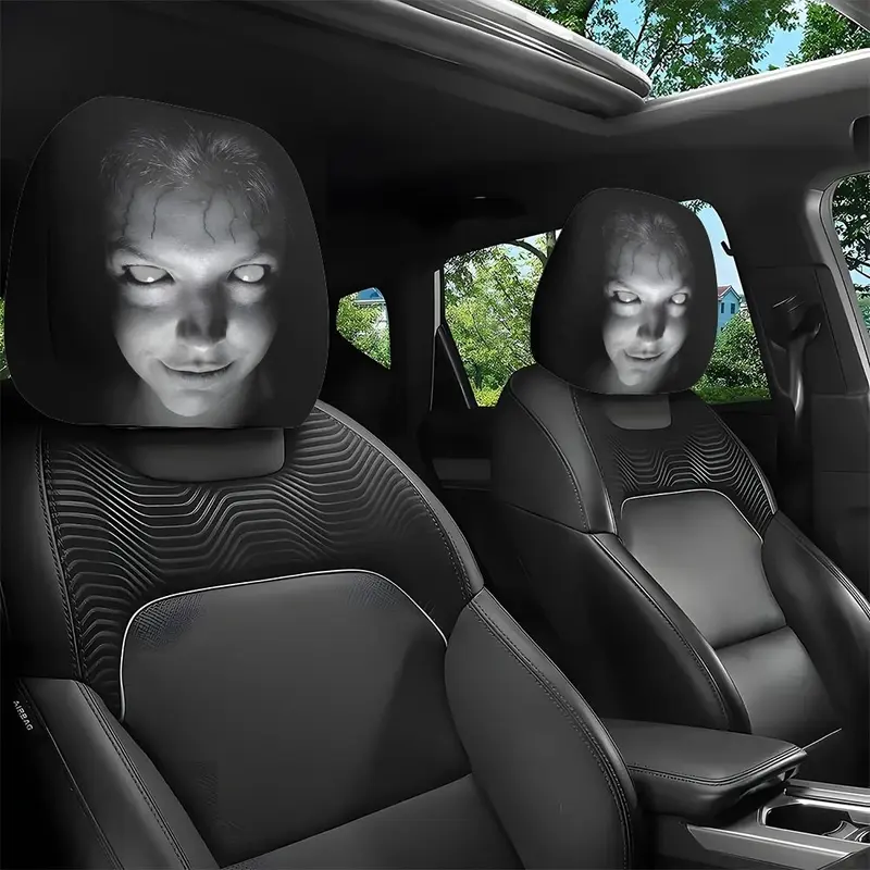 2 Piece Portrait Print Car Headrest Covers