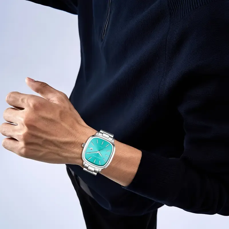 8 New Steel Band Men's Waterproof Quartz Square Watch（新款钢带男士防水手表石英方表）