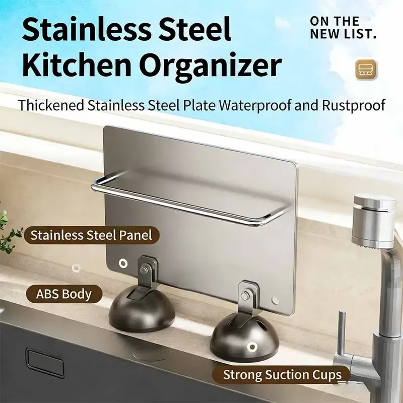 Kitchen Sink Storage Rack: Made of stainless steel—rust-proof and waterproof.