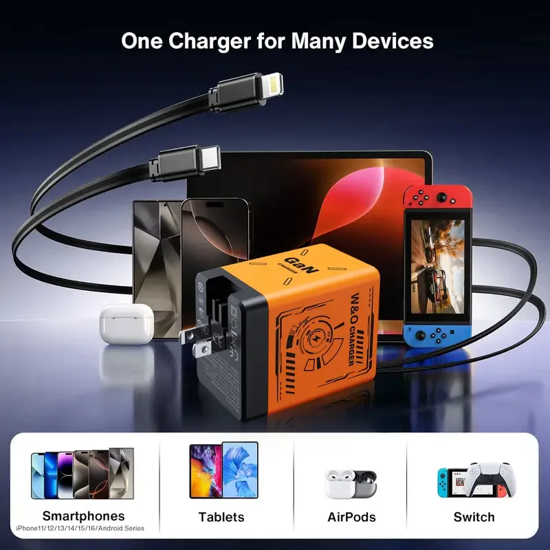 120W fast charger with retractable Type-C