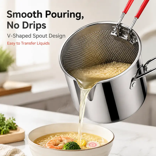 3Pcs Stainless Steel Small Compact Countertop Deep Fryer Set