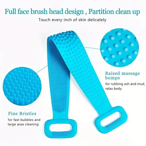 Double-Sided Silicone Back Scrubber, Exfoliating Body Brush Strap