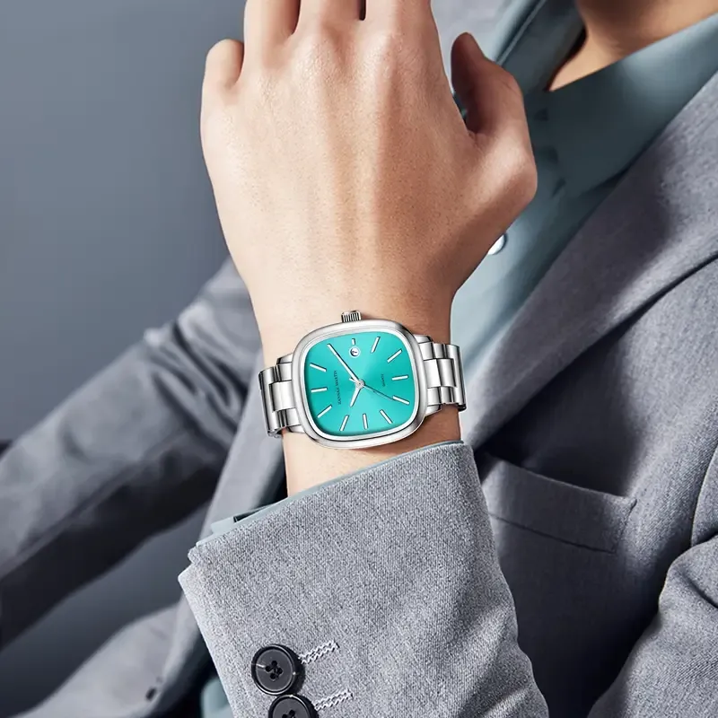 8 New Steel Band Men's Waterproof Quartz Square Watch（新款钢带男士防水手表石英方表）