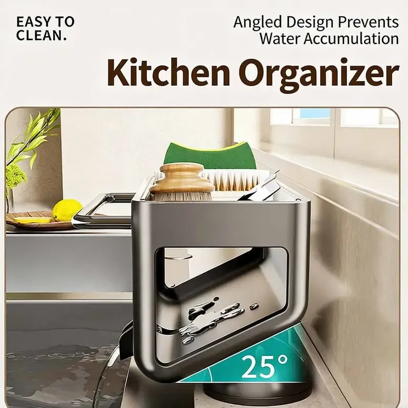Kitchen Sink Storage Rack: Made of stainless steel—rust-proof and waterproof.