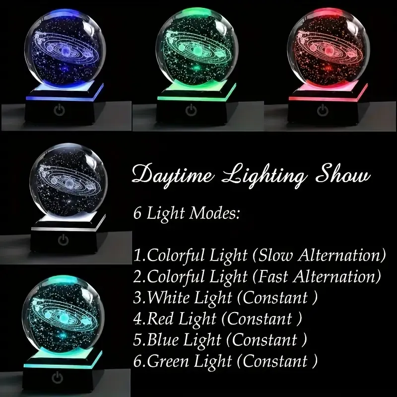 23 3D Solar System Crystal Ball with Color Changing Base