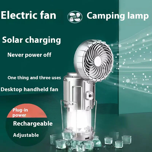 Bright Outdoor LED Camping Light with Fan – USB & Battery Powered, White Light, Portable
