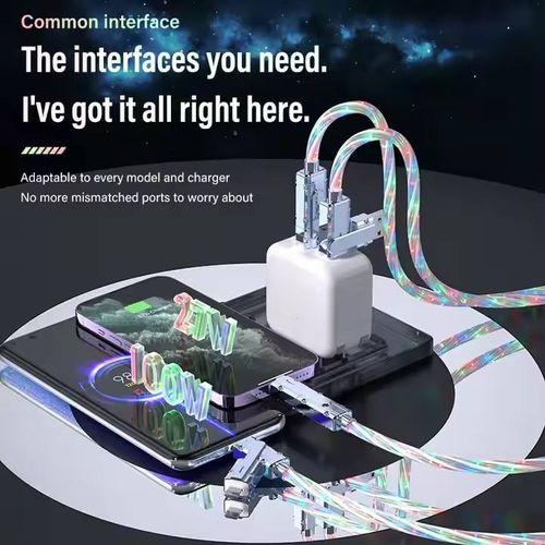 Starry sky colorful streamer fast charging data cable four in one luminous charging cable
