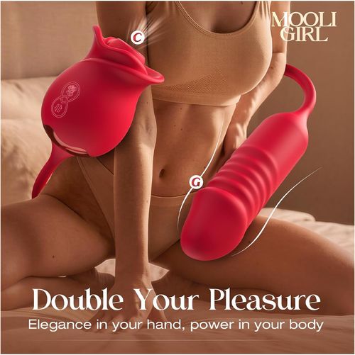 MOOLIGIRL Rose Toy Thrusting Dildo Vibrator, App Control Sucking Adult Sex Toys for Women & Couples, 10 Suction & 10 Thrusting Vibration Modes, Waterproof Sex Toy for Clitoral G-Spot S&M Whips