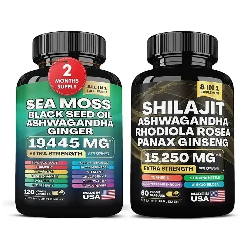 100% Organic SHILAJIT Capsules + 1Bottle SEA MOSS Capsules