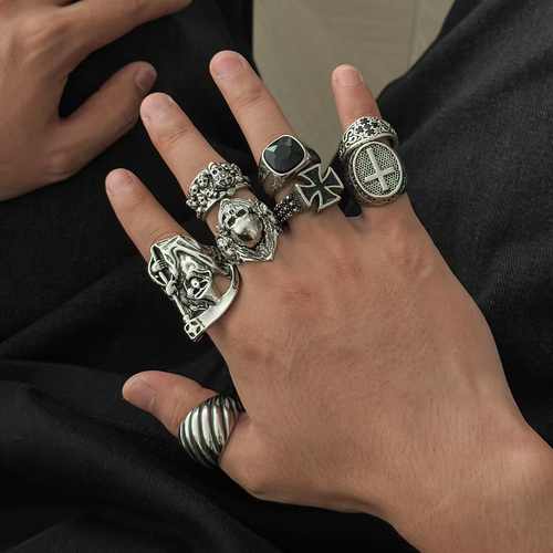 Gothic Skull and Grim Reaper Ring Set