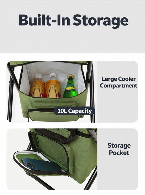 Folding Fishing Chair with Storage Bag - Green