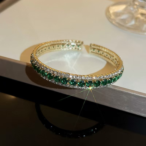 Green Rhinestone Open Cuff Bracelet
