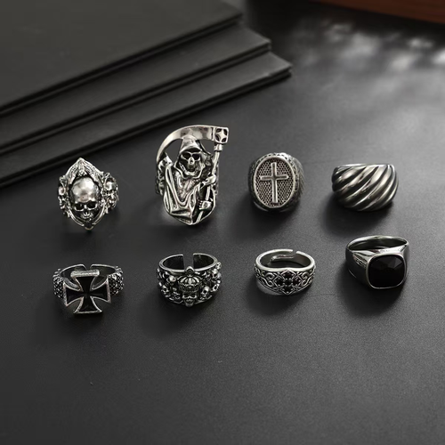 Gothic Skull and Grim Reaper Ring Set