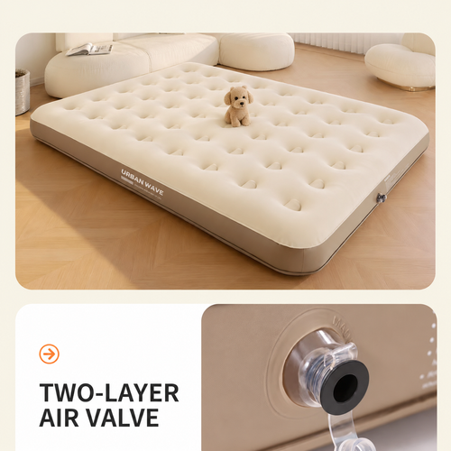 Flocked Air Mattress with Hand Pump - 191 x 137 x 22 cm