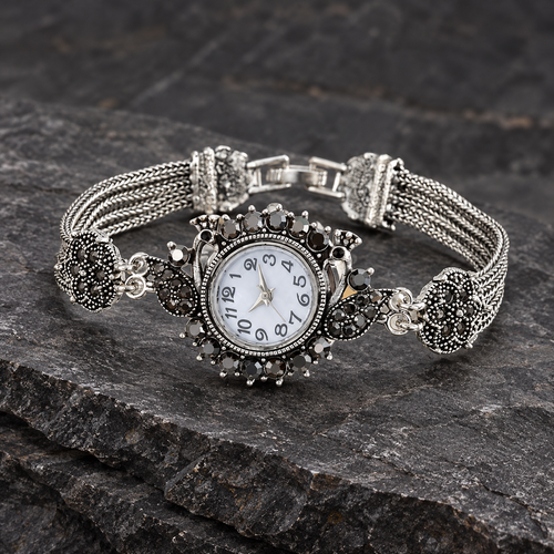 Vintage-Style Gemstone-Look Bracelet Watch