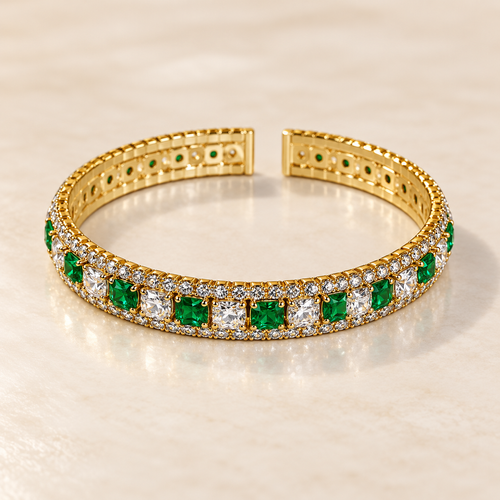 Green Rhinestone Open Cuff Bracelet