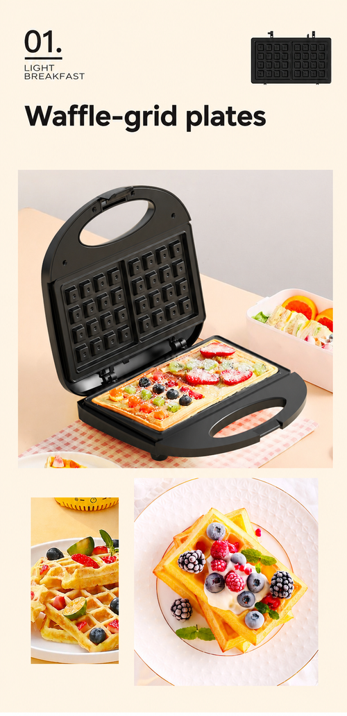 Electric Waffle Maker with Twin Waffle-Grid Plates - Black