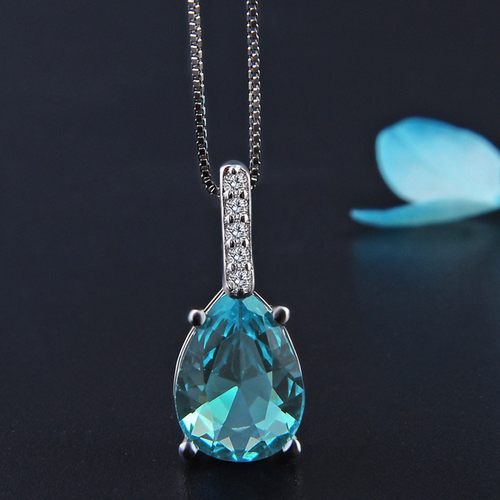 Blue Teardrop Pendant Necklace - 45 cm