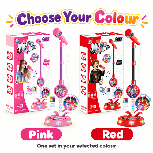 Kids Microphone Stand Set with Colourful Light-Up Base