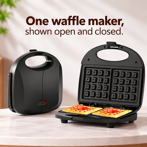 Electric Waffle Maker with Twin Waffle-Grid Plates - Black