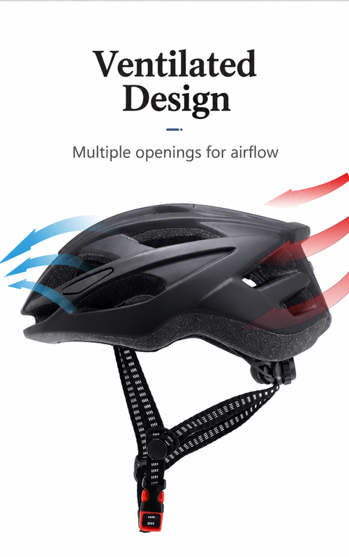 Black Cycling Helmet with USB Rechargeable Rear Light