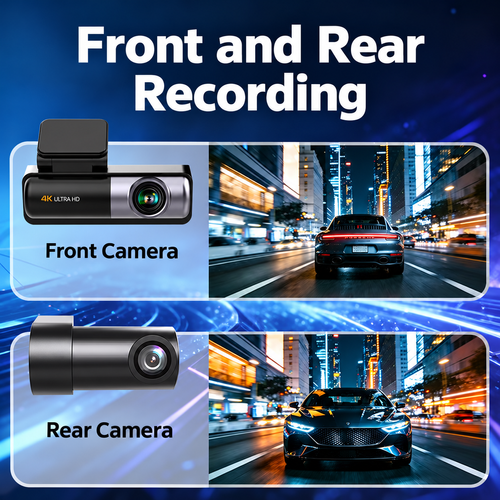 Front and Rear Dash Camera with 64GB Card