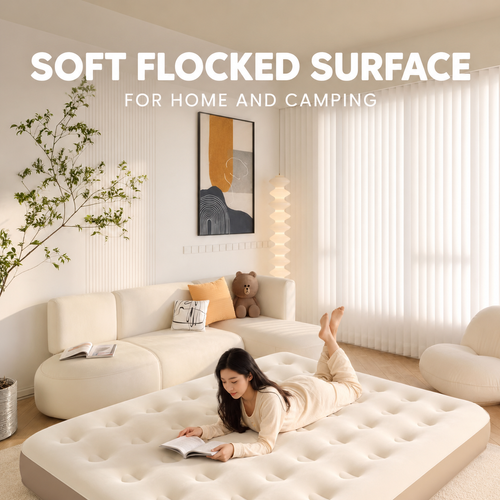 Flocked Air Mattress with Hand Pump - 191 x 137 x 22 cm